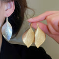 18K Gold Plated Copper Leaf Pendant Hook Drop Earrings Geometric Statement Niche Style view 1