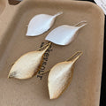 18K Gold Plated Copper Leaf Pendant Hook Drop Earrings Geometric Statement Niche Style view 2