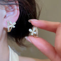 18K Gold Plated Copper Zircon Mother Of Pearl Butterfly Clip-on Earrings For Non Pierced Ears view 4