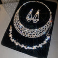 Copper Rhinestone Round Hollow Necklace And Stud Earrings Jewelry Set For Women Old Money Style view 2