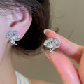 18K Gold Plated Zircon Ginkgo Leaf Freshwater Pearl Clip-on Earrings For Women view 4