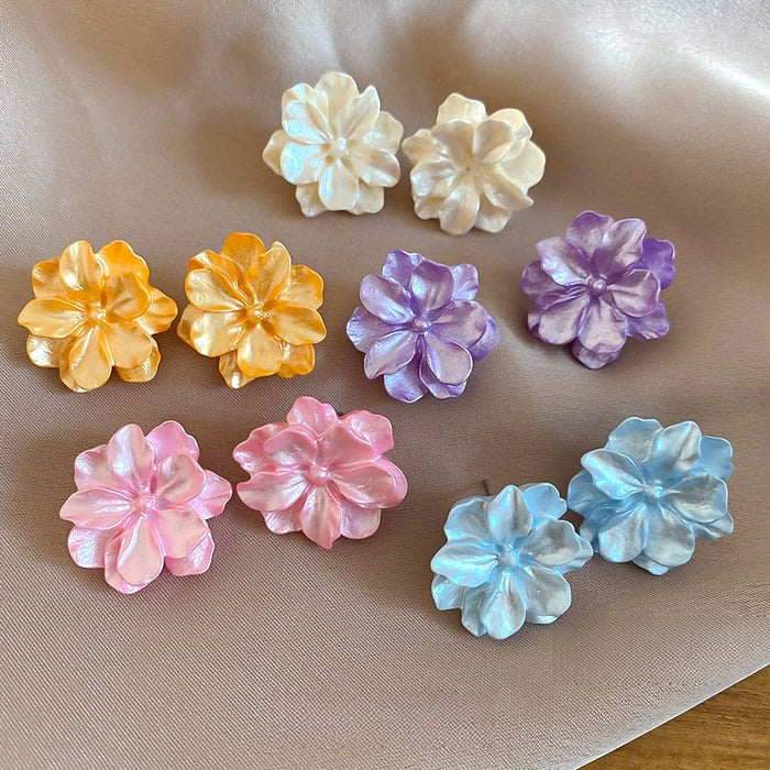 Fresh Sweet Resin Flower Stud Earrings Jewelry Set With Silver Posts For Women