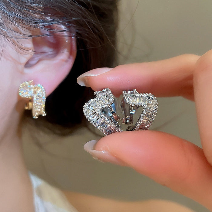 18K Gold Plated Zircon Twisted Geometric Metal Clip-on Earrings for Women