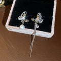 Copper Zircon Asymmetric Butterfly Pearl Drop Earrings For Women, Elegant Light Luxury view 2
