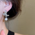 Copper Zircon Asymmetric Butterfly Pearl Drop Earrings For Women, Elegant Light Luxury view 3