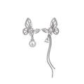 Copper Zircon Asymmetric Butterfly Pearl Drop Earrings For Women, Elegant Light Luxury view 5