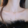 18K Gold Plated Copper Zircon Butterfly Pearl Necklace Elegant Light Luxury Choker For Women view 3