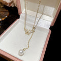18K Gold Plated Copper Zircon Butterfly Pearl Necklace Elegant Light Luxury Choker For Women view 2