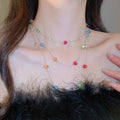 Dopamine Color Crystal Beaded Sweater Necklace Geometric Round Pastoral Light Luxury Collarbone Chain view 3