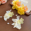 Sweet Fabric Flower Faux Pearl Tassel Drop Earrings Elegant Light Luxury Floral Stud Style view 2