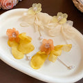 Sweet Fabric Flower Faux Pearl Tassel Drop Earrings Elegant Light Luxury Floral Stud Style view 4