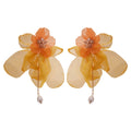 Sweet Fabric Flower Faux Pearl Tassel Drop Earrings Elegant Light Luxury Floral Stud Style view 5