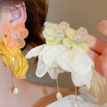 Sweet Fabric Flower Faux Pearl Tassel Drop Earrings Elegant Light Luxury Floral Stud Style view 1