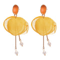 Chiffon Flower Faux Pearl Stud Earrings With Silver Pins, Fresh Beach Vacation Niche Style view 5