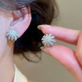 18K Gold Plated Copper Zircon Flower Clip-on Earrings For Women Elegant Fashion OL Jewelry view 3