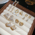 18K Gold Plated Zircon Geometric Faux Pearl Triangle Clip-on Earrings Vintage OL Style view 3