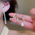 18K Gold Plated Zircon Geometric Faux Pearl Triangle Clip-on Earrings Vintage OL Style view 2