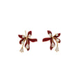 18K Gold Plated Copper Flower Stud Earrings With Zircon Enamel Petals And Silver Posts view 5