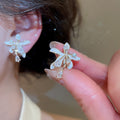 18K Gold Plated Copper Flower Stud Earrings With Zircon Enamel Petals And Silver Posts view 4
