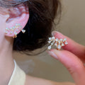 18K Gold Plated Zircon Faux Pearl Geometric Light Luxury Clip-on Earrings view 4
