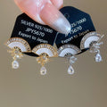 18K Gold Plated Copper Zircon Mother Of Pearl Fan Drop Clip-on Earrings For Women view 4