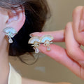 18K Gold Plated Copper Zircon Mother Of Pearl Fan Drop Clip-on Earrings For Women view 1