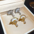 18K Gold Plated Copper Zircon Mother Of Pearl Fan Drop Clip-on Earrings For Women view 2
