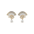 18K Gold Plated Copper Zircon Mother Of Pearl Fan Drop Clip-on Earrings For Women view 5