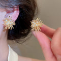 18K Gold Plated Zircon Firework Faux Pearl Floral Clip-on Earrings For Women view 3