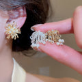 18K Gold Plated Zircon Firework Faux Pearl Floral Clip-on Earrings For Women view 1