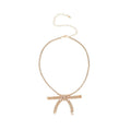 Iron Rhinestone Bow Pendant Necklace Elegant Old Money Style Delicate Collarbone Chain view 5