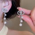 18K Gold Plated Zircon Flower Faux Pearl Oval Geometric Palace Style Clip-on Earrings view 3