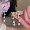 18K Gold Plated Zircon Flower Faux Pearl Oval Geometric Palace Style Clip-on Earrings view 1