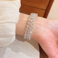 Light Luxury Three Layer Crystal Glass Beaded Open Bangle For Women Daily Minimalist Jewelry view 3