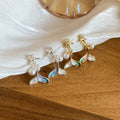 18K Gold Plated Zircon Mother Of Pearl Fishtail Faux Pearl Dangle Clip-on Earrings view 4