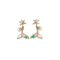18K Gold Plated Zircon Mother Of Pearl Fishtail Faux Pearl Dangle Clip-on Earrings view 5