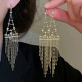 Copper Zircon Triangle Tassel Drop Earrings Minimalist Geometric Ear Hook Jewelry view 1