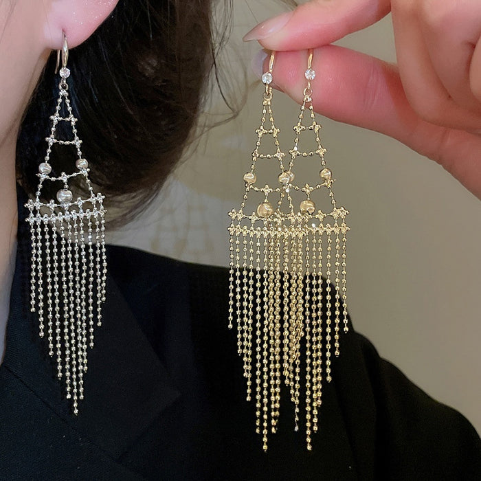 Copper Zircon Triangle Tassel Drop Earrings Minimalist Geometric Ear Hook Jewelry