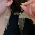 Copper Zircon Triangle Tassel Drop Earrings Minimalist Geometric Ear Hook Jewelry view 3