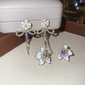 Copper Silver Needle Enamel Zircon Flower Bow Stud Earrings Vintage Elegant Light Luxury Jewelry view 3