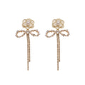 Copper Silver Needle Enamel Zircon Flower Bow Stud Earrings Vintage Elegant Light Luxury Jewelry view 5