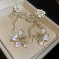 Copper Silver Needle Enamel Zircon Flower Bow Stud Earrings Vintage Elegant Light Luxury Jewelry view 1