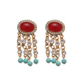Vintage Resin Oval Stone Tassel Drop Earrings With Rhinestone Silver Pin Geometric Niche Style view 5