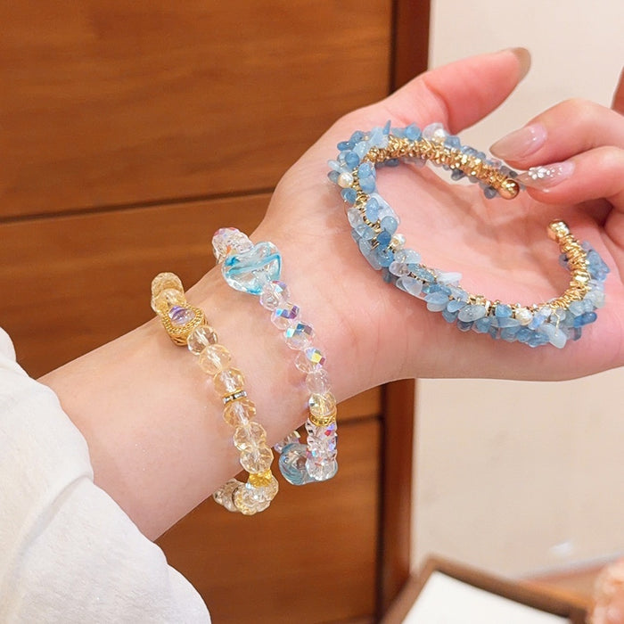 Light Luxury Crystal Zircon Heart Butterfly Beaded Bangle Elegant Niche Women's Jewelry
