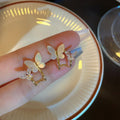 14K Gold Plated Silver Needle Zircon Butterfly Faux Pearl Stud Earrings French Elegant Light Luxury view 4