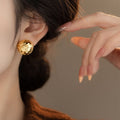18K Gold Plated Copper Wrinkled Geometric Round Stud Earrings Minimalist Chic Modern Style view 4