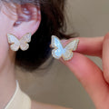 Light Luxury Copper Butterfly Stud Earrings With Zircon And Mother Of Pearl For Women view 4