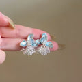 Silver Needle Enamel Flower Faux Crystal Tassel Drop Earrings For Women Elegant Niche Style view 4