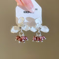 Korean Fresh Copper Enamel Flower Pearl Tassel Drop Earrings For Women view 4