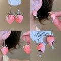 Resin Strawberry Waterdrop Stud Earrings With Zircon Accents Cute Light Luxury Women's Jewelry view 1